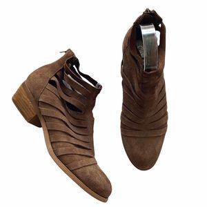 Carlos Santana Brown Leather Suede Cut Out Strappy Ankle Boots Booties Shoes 7.5